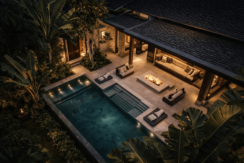 Luxury private pool villa with tropical garden